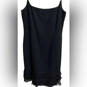 Vintage Anne Stanley Saks 5th Ave Black Beaded Ruffled Cocktail Dress‎ Sz 12 EUC